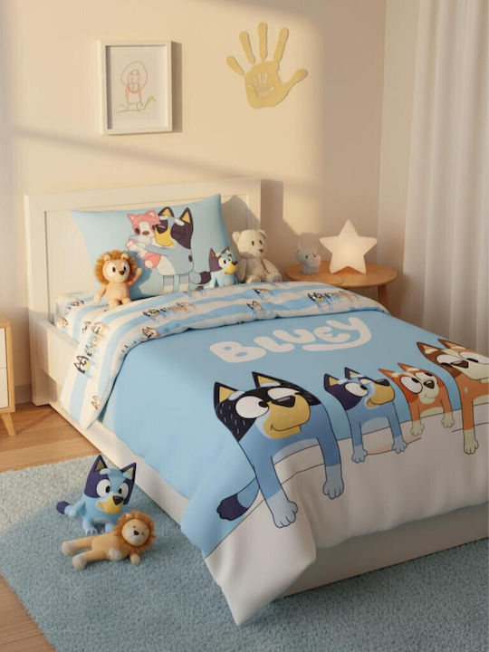 Set Kids Duvet Cover Single with Pillowcase Cotton Blue 140x200cm