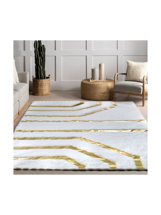 Saray Home Rabbit Luxurius Shaggy Bedroom Rugs Set White DSN04 WHGLD 3pcs
