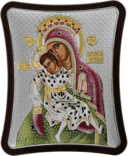 Icoană Prințul Silvero Fecioara Maria de Kykkos Lemn Maro Colorat Argint 6x7cm