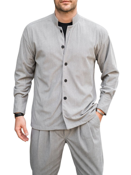 Langärmeliges Zeichenfolge Overshirt in Enge Passform Grau
