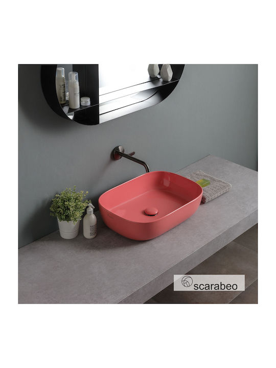 Scarabeo Countertop Sink Porcelain 56x39cm Peach Glossy