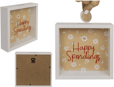 Ξύλινος Κουμπαράς Happy Spendings Πλαίσιο 20 X 20 Cm