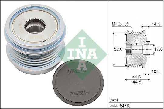Freilauf-System Generator Ina Lichtmaschine Lager Audi Seat Skoda Innendurchmesser 17mm Außendurchmesser 58mm Breite 44,8mm 6 Nuten