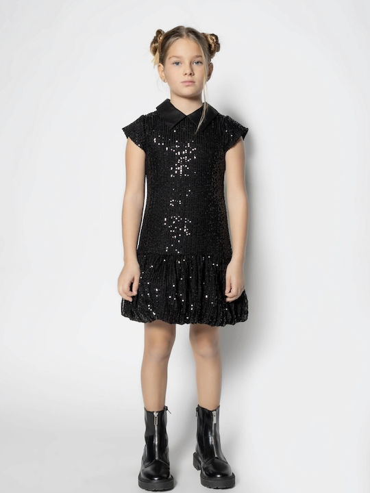 Children's Dress Short Sleeve with Sequins Black