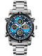 Olevs Men's Watch 48mm Chronograph Battery with Silver Metal Bracelet