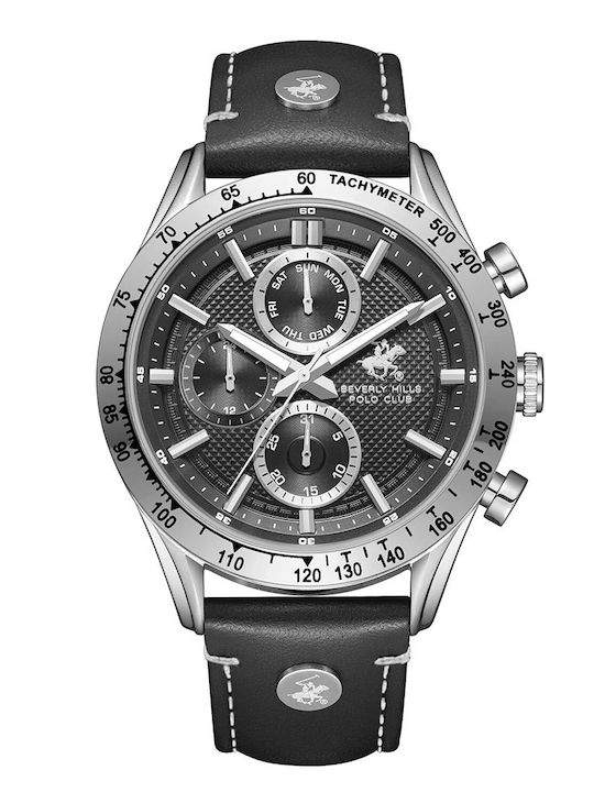 Beverly Hills Polo Club Men's Watch Battery with Black Leather Strap