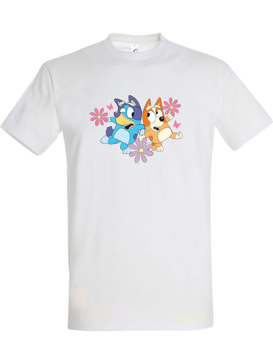 T-shirt Unisex " Bluey Flower Bluey Bingo " White