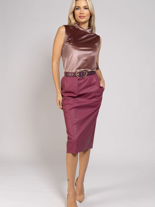 BelleFille Piele Midi Fustă Magenta