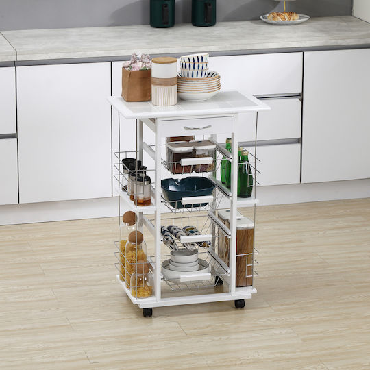 HomCom Кухненска количка Металик Бял 57x37x83см