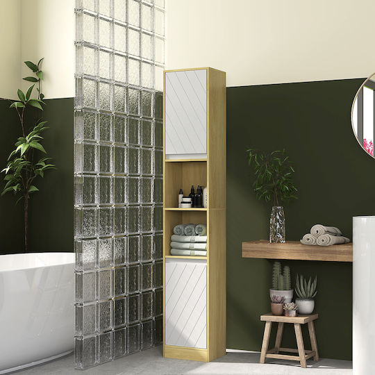 HomCom Badezimmersäule Boden H30xB24xH170cm Eiche