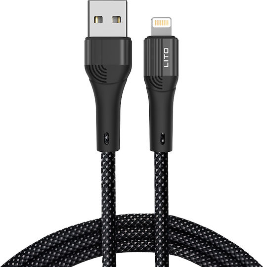 Lito Regular USB-A la Cablu Lightning 60W Negru 1m