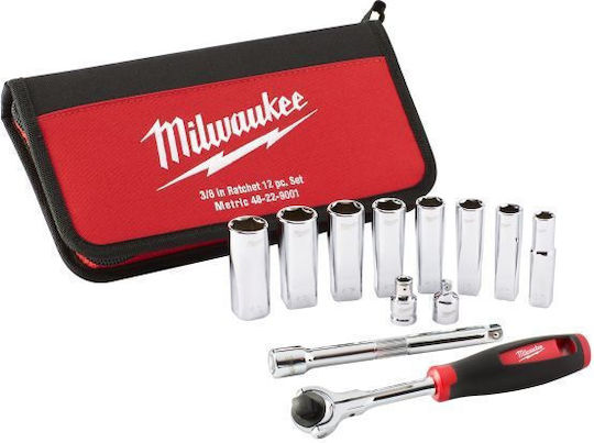 Milwaukee 12-piece Socket Set 3/8 Inch Drive Long Hexagonal Profile Fabric Case