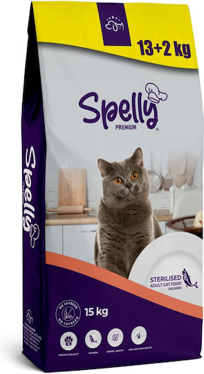 Spelly Premium Суха Храна с Малко Зърнени за Кастрирани Котки с Сьомга 15кг