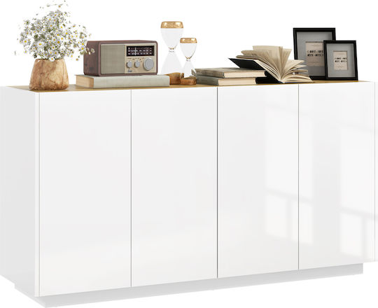 Homcom Moderner Sideboard-Schrank 2 Türen Soft-Close Verstellbare Regale 140x40x75cm Weiß Glänzend 83b-197v80wt