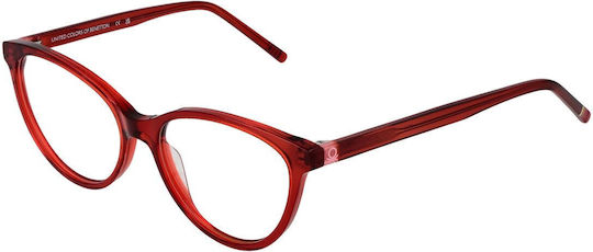 Benetton Weiblich Kunststoff Brillenrahmen Katzenauge Rot BEO109 200