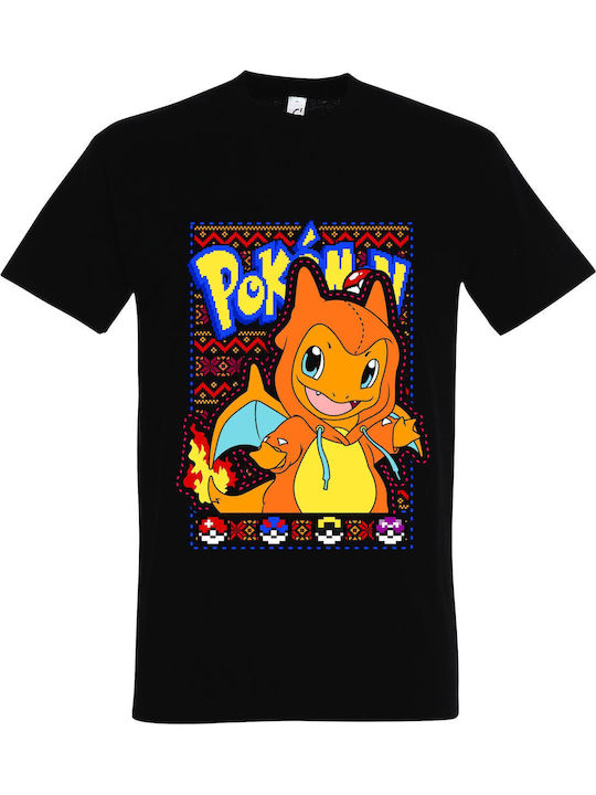 Тениска унисекс "Грозна коледна тениска Charmander Pokemon Christmas" черна