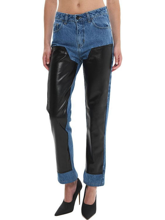 High Waist Women's Jean Trousers in Mom Fit Blue