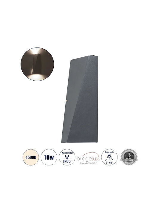GloboStar Triande Wall-Mounted Outdoor LED Ceiling Lamp IP65 10W with Natural White Double Beam Light 8.5x8.5x20cm Anthracite