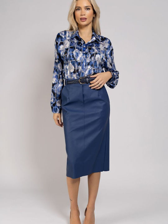 BelleFille Piele Midi Fustă Blue Marine