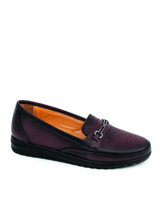 Leather Women's Moccasins in Burgundy Color