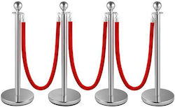 Set 4 Stanchions Red Velvet Rope 1.5 M Stainles...