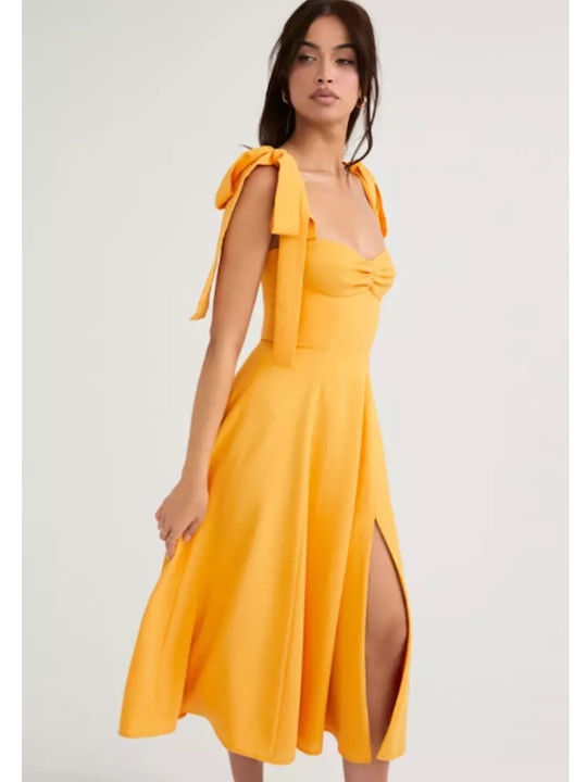 King Midi Dress with Slit Yellow