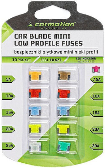 Ασφάλειες Αυτοκινήτου Κάρτελα 10τμχ Carmotion Mini Low Profile 63602 Led Ένδειξη
