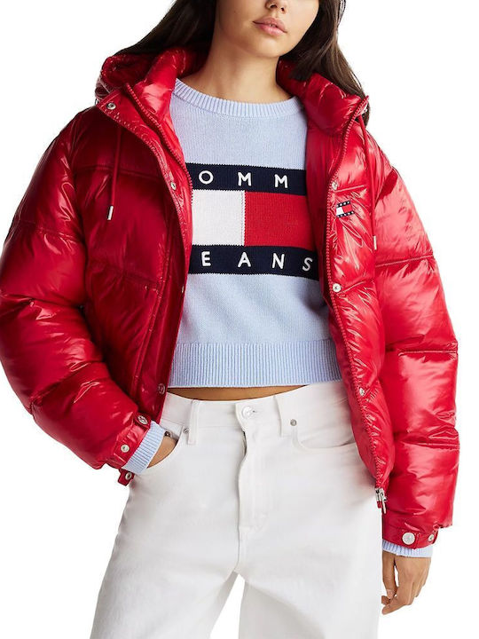 Tommy Hilfiger Zuschneiden Damen Puffer Jacke für Winter Red