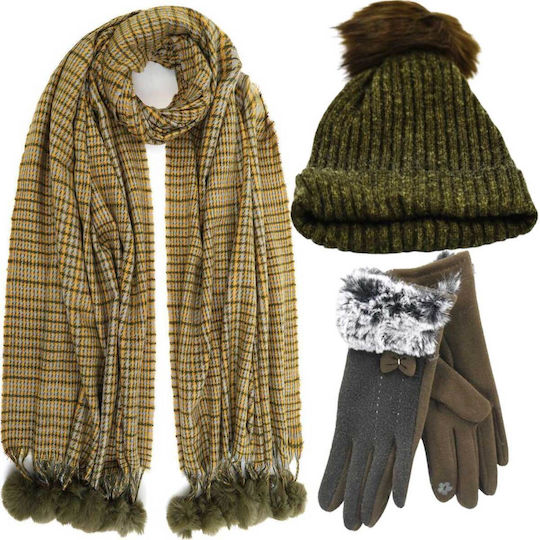 Set with Beanie Knitted in Green color