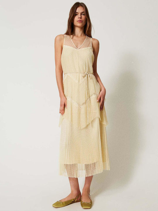 Twinset Satin Mit Spitze Kleid All Day Gelb
