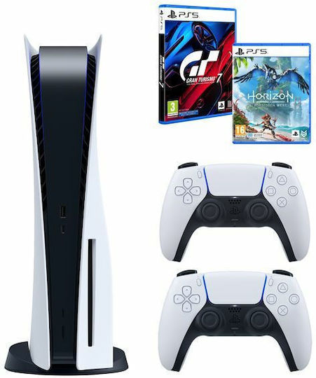 Sony PlayStation 5 & 2ο DualSense Wireless Controller Λευκό & Horizon Forbidden West Standard Edition & Gran Turismo 7