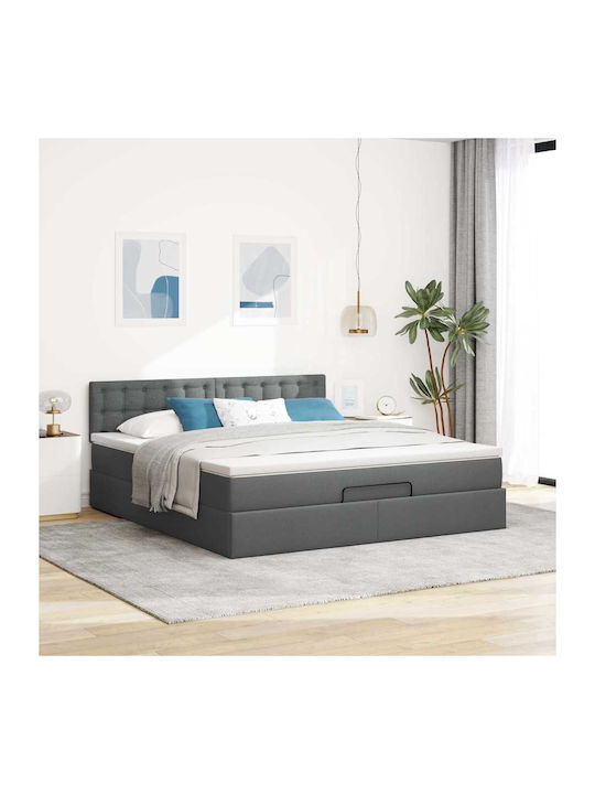 Doppelbett mit Stoff in Dunkelgrau mit Lattenro...