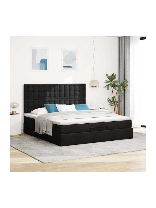 Double Bed Upholstered with Fabric Black with S...