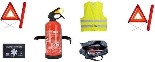 Set de Urgență Auto cu Farmacie, Extinctor, Triunghi de Siguranță și Vestă Reflectorizantă