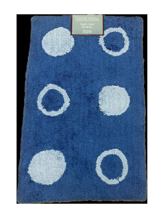 Bath Mat 50x80 100% Cotton Blue Circles