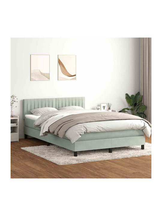 Double Bed Upholstered with Fabric Light Gray with Slats and Mattress 160x210cm