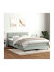 Double Bed Upholstered with Fabric Light Gray with Slats and Mattress 160x210cm