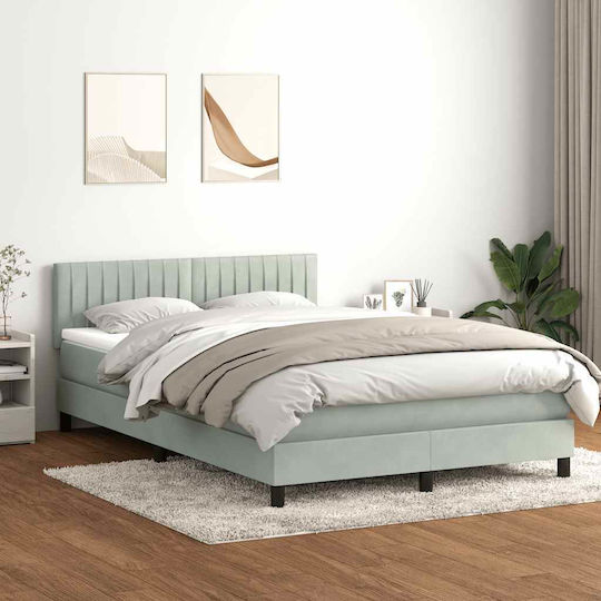 Double Bed Upholstered with Fabric Light Gray with Slats and Mattress 160x210cm