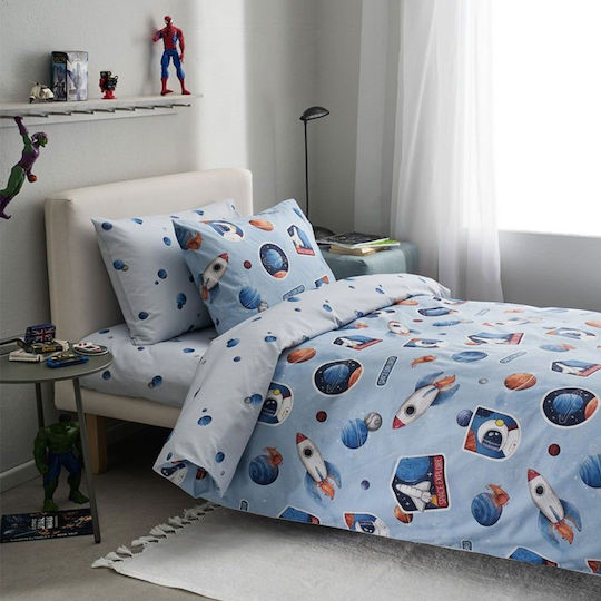 Vesta Home Kinderbettlaken Set Baumwolle Apollo Blau 170x260cm 3 Stück