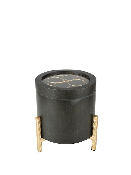 Decorative Wooden Box Black Metal Flower Metal Base 17x17x19cm