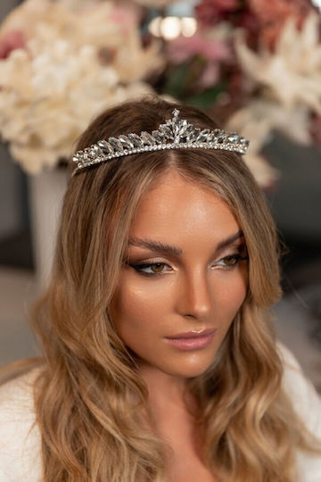 Tiara de nuntă Valerie cu zirconiu formă ovală rotundă Ba014 Accesoriu păr Hrd-ba014