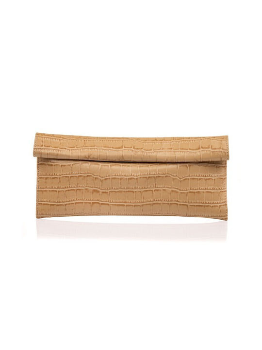 Leder Damen Umschlag Croco Beige