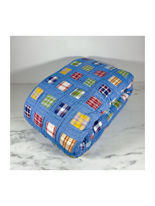 Coverlet Queen Size Cotton Light Blue / Multicolored 220x240cm