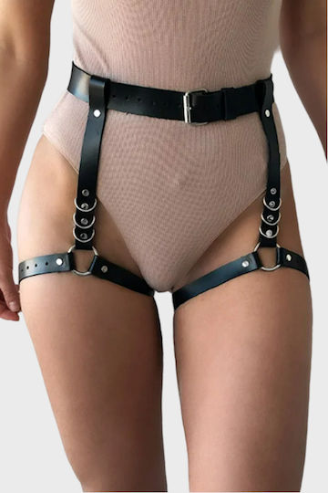Sexy Lace-up Garter Belt Metal Buckles Rings Adjustable Straps Made Faux Leather
