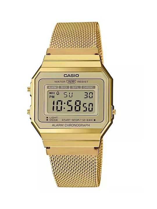Casio Vintage Digital Herrenuhr 33mm Batterie mit Gold Metallarmband