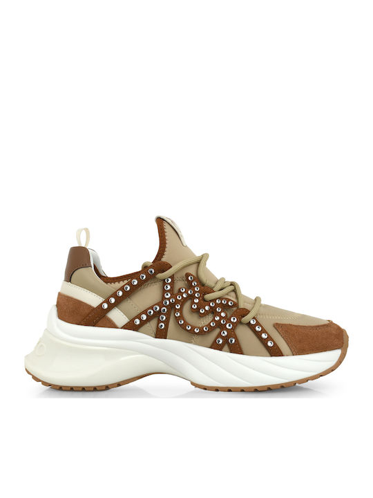Ariel Chunky Sneakers Beige Satin Tan
