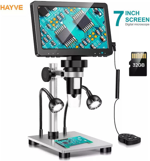 Hayve Dm9 Digital Microscope 1200x Hd 12mp 1080p 7" Screen 32gb Memory Adjustable Stand Digital Microscope