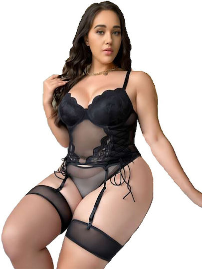 Lingerie Set Big Size Garter Belt Women's Black J-80