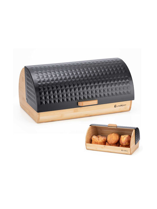 Elitehoff Bread Box with Lid made of Bamboo Black 39x28cm