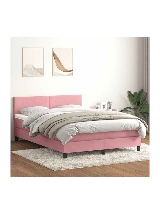 Double Bed Upholstered with Fabric Pink with Sl...